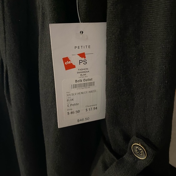 New Nwt Kim Rogers Womens Petite Small Black Popover Button Front Roll Sleeve - Picture 2 of 5